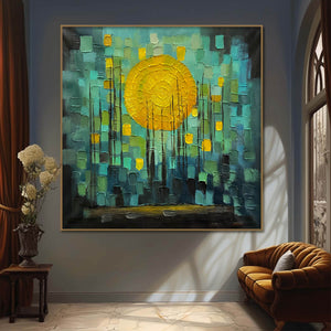 Solar Forest: Abstract Landscape Impasto Oil Painting Canvas Wall Art Home Decor