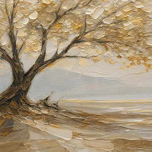 SOLITARY SAND TREE: Beige Lone Tree Landscape