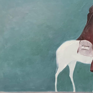 SOLITARY RIDER- Minimalist Horse and Rider Painting, Panoramic Wall Art