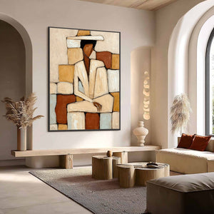 SOLITUDE: Textured Abstract Figurative Painting in Earth Tones
