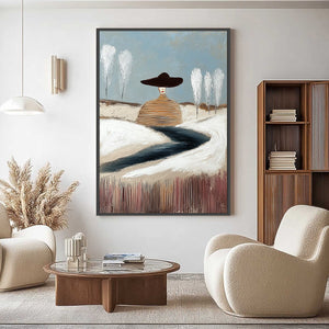 SOLITUDE: Textured Figurative Painting of a Woman in a Winterscape