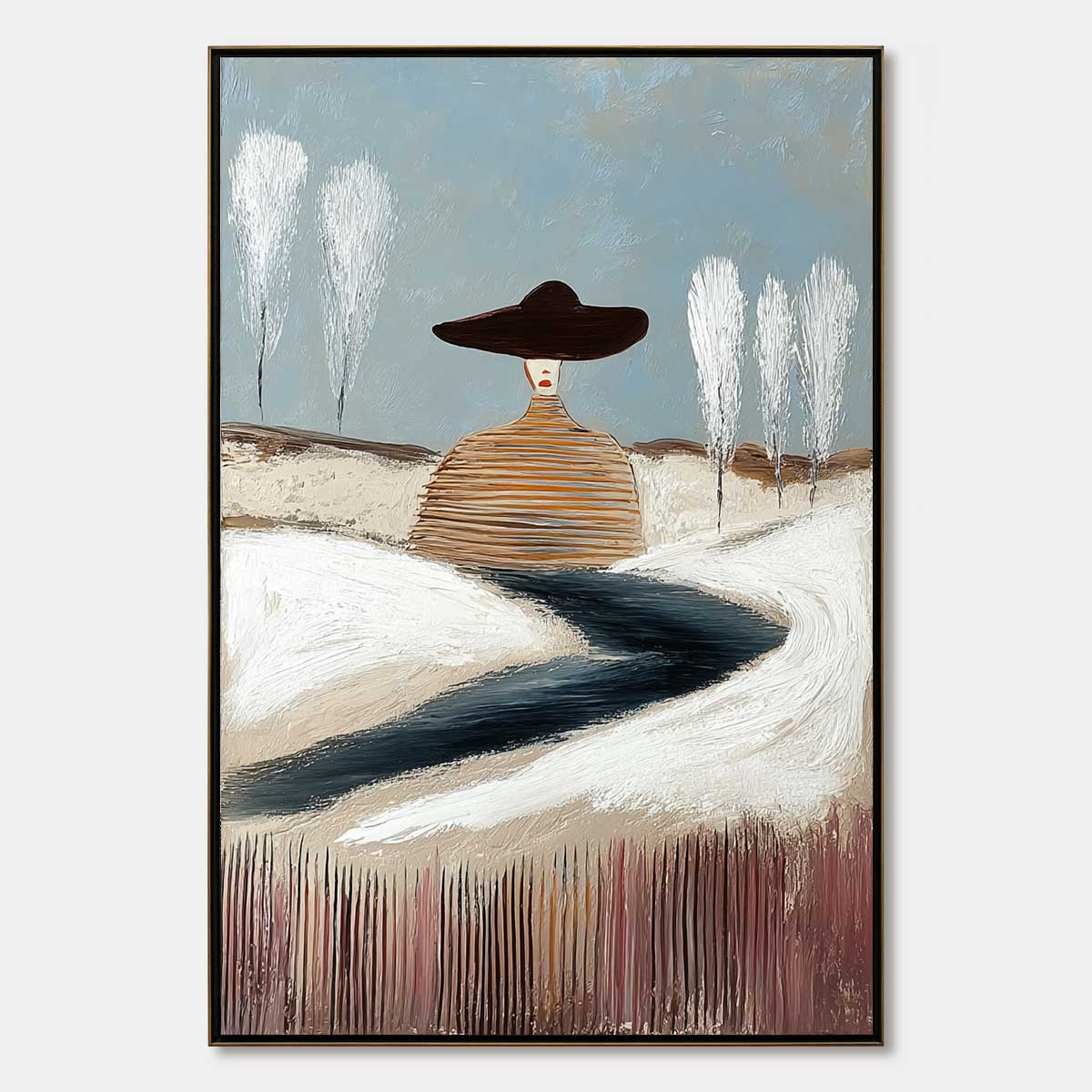 SOLITUDE: Textured Figurative Painting of a Woman in a Winterscape