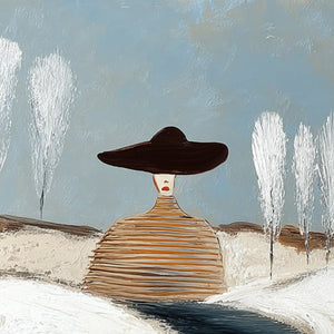 SOLITUDE: Textured Figurative Painting of a Woman in a Winterscape