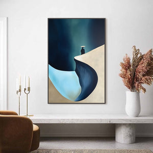 SOLITUDE'S EDGE: Minimalist Abstract Landscape with Figure Painting