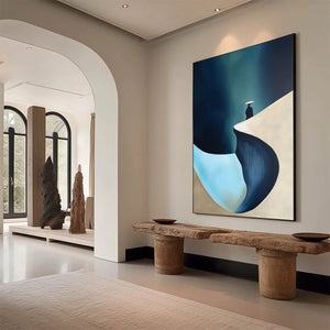 SOLITUDE'S EDGE: Minimalist Abstract Landscape with Figure Painting
