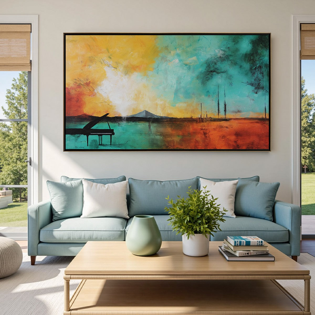 SONATA HORIZON: Vibrant Abstract Landscape Oil Painting