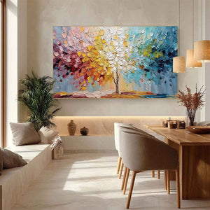 SPECTRUM OF LIFE: Colorful Abstract Tree Impasto Palette Knife Painting