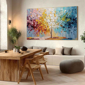 SPECTRUM OF LIFE: Colorful Abstract Tree Impasto Palette Knife Painting