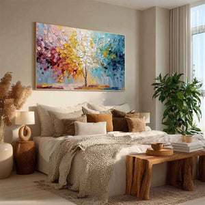 SPECTRUM OF LIFE: Colorful Abstract Tree Impasto Palette Knife Painting