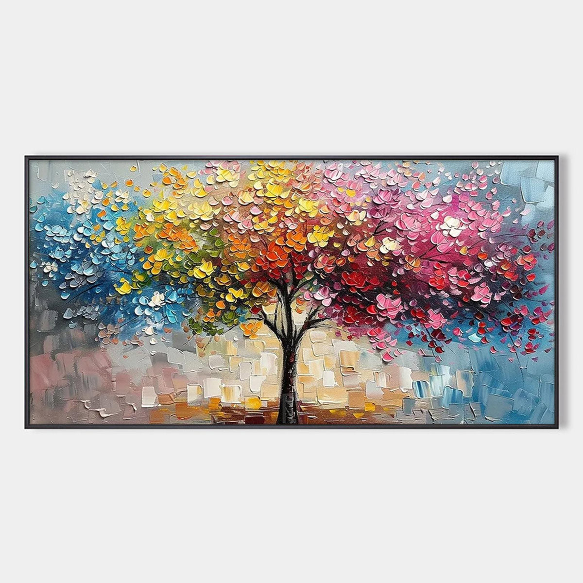 Spectrum of Joy: Original Impasto Tree Oil Painting - Colorful Landscape Wall Art