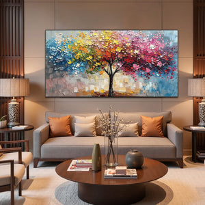 Spectrum of Joy: Original Impasto Tree Oil Painting - Colorful Landscape Wall Art