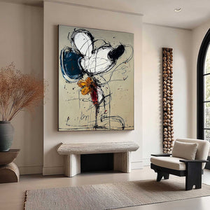 SPONTANEOUS BLOOM: Large Abstract Floral Impasto Oil Painting on Canvas