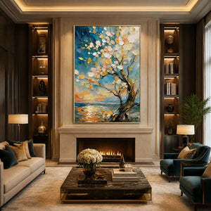 SPRINGTIDE TREE: Blossom Tree Seascape Painting