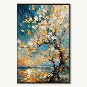 SPRINGTIDE TREE: Blossom Tree Seascape Painting