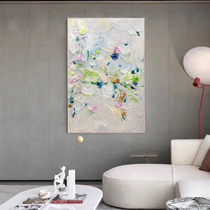 Spring Blossom pastel floral art by Willow Davies, impasto texture, modern living room decor, framed painting