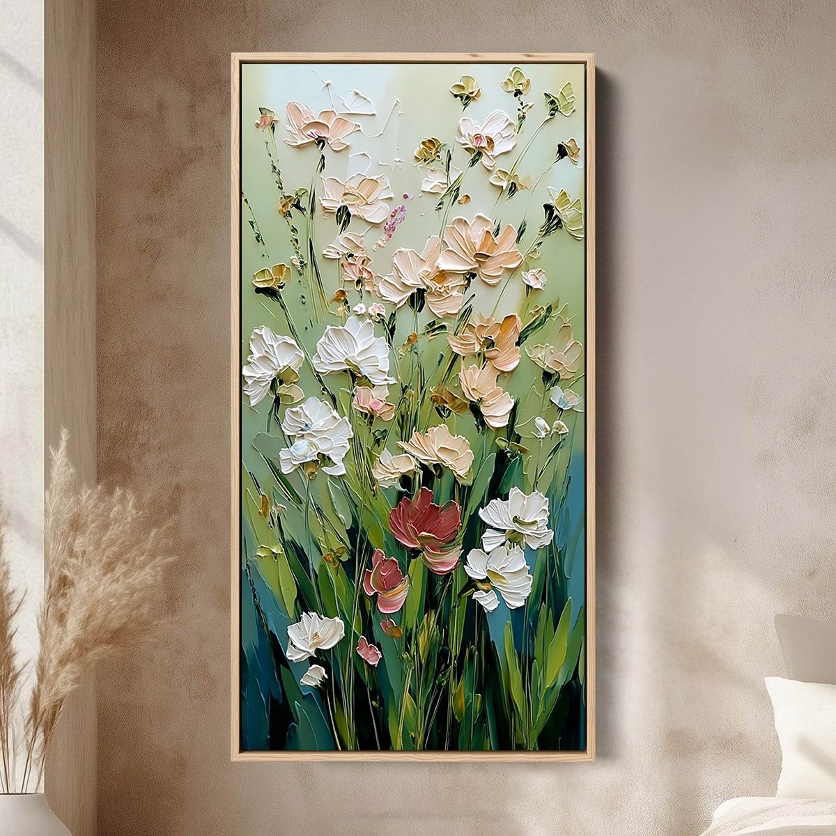 SPRING'S EMBRACE: Vertical Impasto Wildflower Meadow Painting