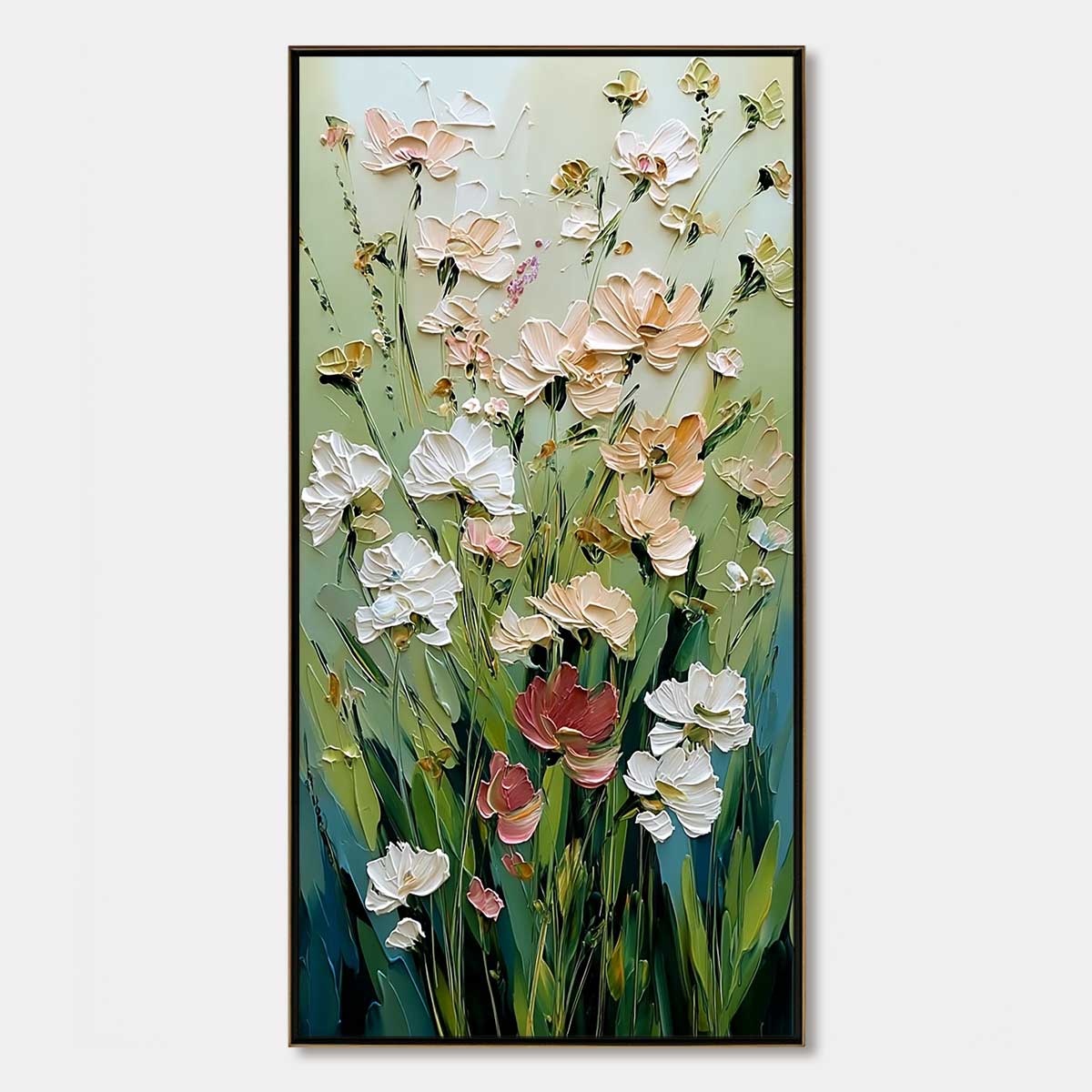 SPRING'S EMBRACE: Vertical Impasto Wildflower Meadow Painting