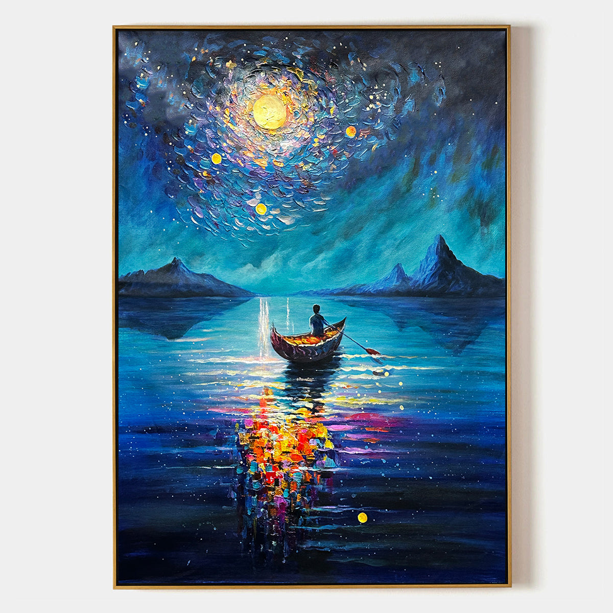 Starry Voyage: Impressionist Nightscape Oil Painting Canvas Wall Art Decor in Blue