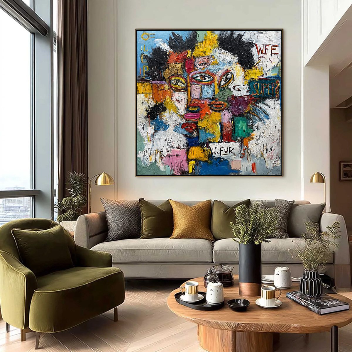 STATIC MIND: Large Colorful Abstract Portrait Oil Painting