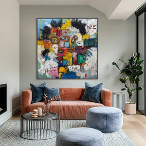STATIC MIND: Large Colorful Abstract Portrait Oil Painting