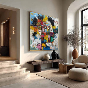 STATIC MIND: Large Colorful Abstract Portrait Oil Painting