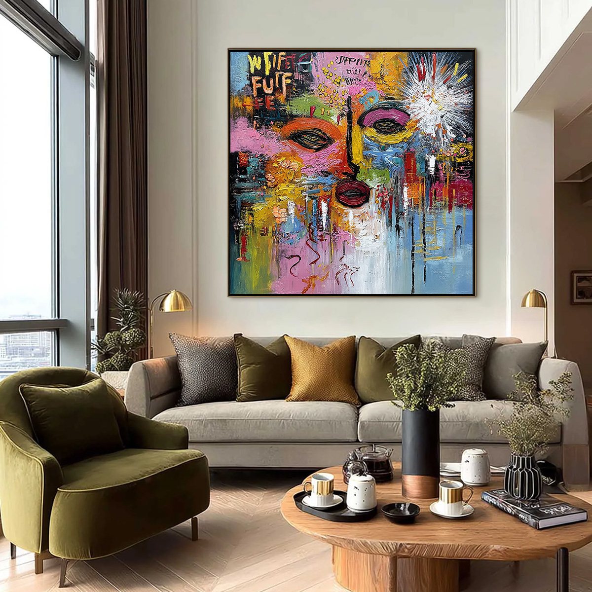 STATIC REVERIE: Colorful Abstract Face Impasto Palette Knife Painting
