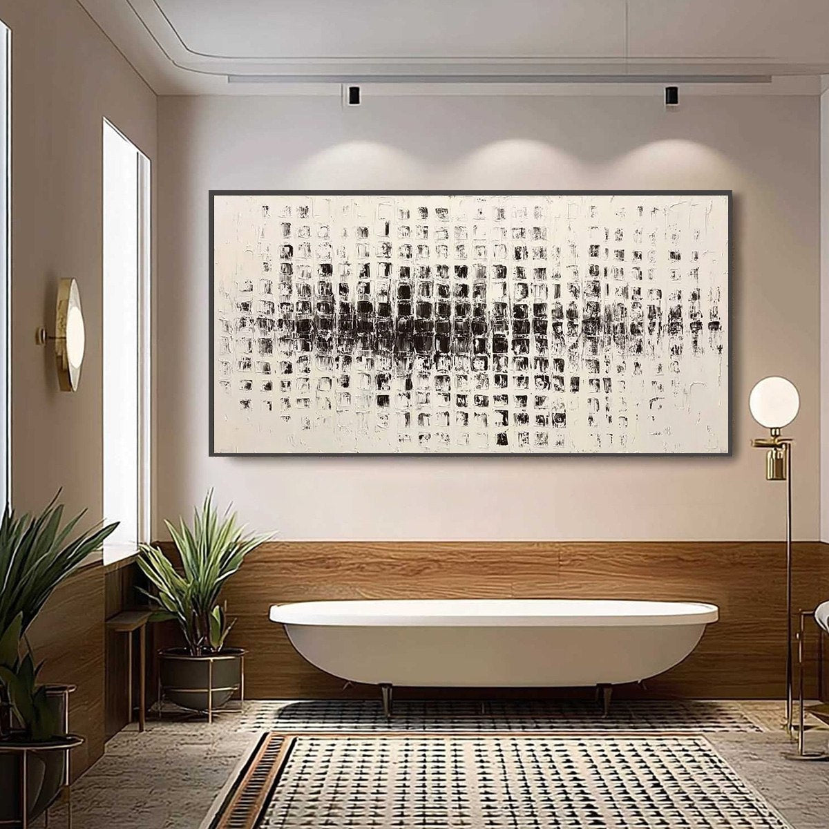 STATIC RHYTHM: Textured Black and White Minimalist Abstract Painting
