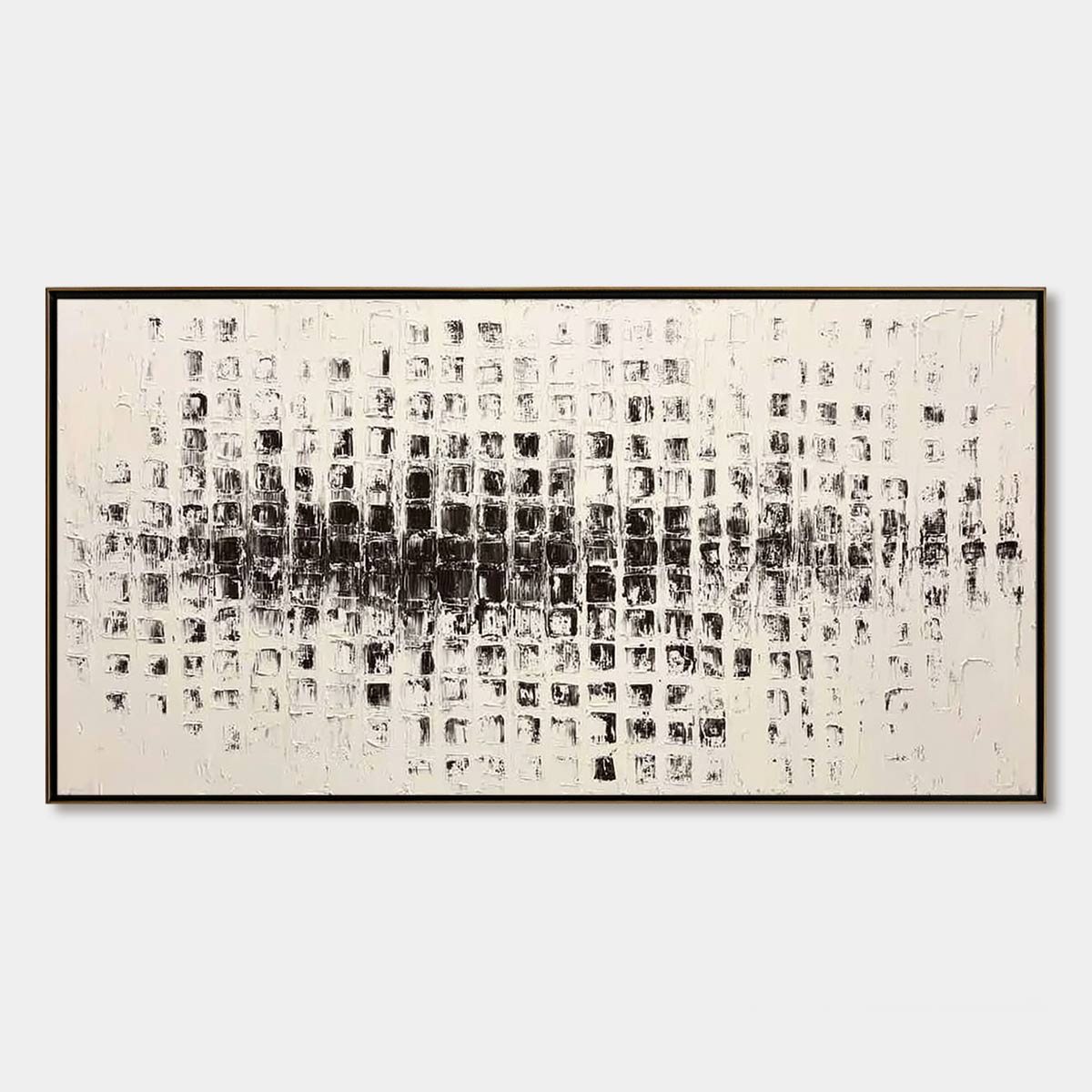 STATIC RHYTHM: Textured Black and White Minimalist Abstract Painting