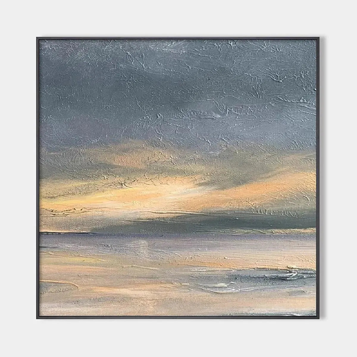 Stormy Seascape painting by Liam O'Connell. Square wall art featuring a stormy ocean with gray, yellow, and blue.