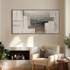 STRATA original textured abstract painting: horizontal impasto wall art in beige, brown, grey