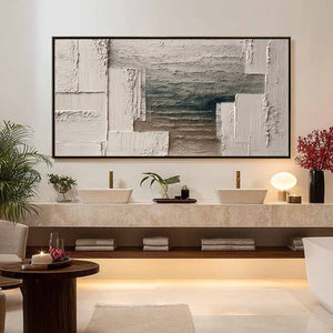 Modern wall art: STRATA original handmade abstract painting. Textured impasto in beige, brown, grey, Wabi Sabi style.