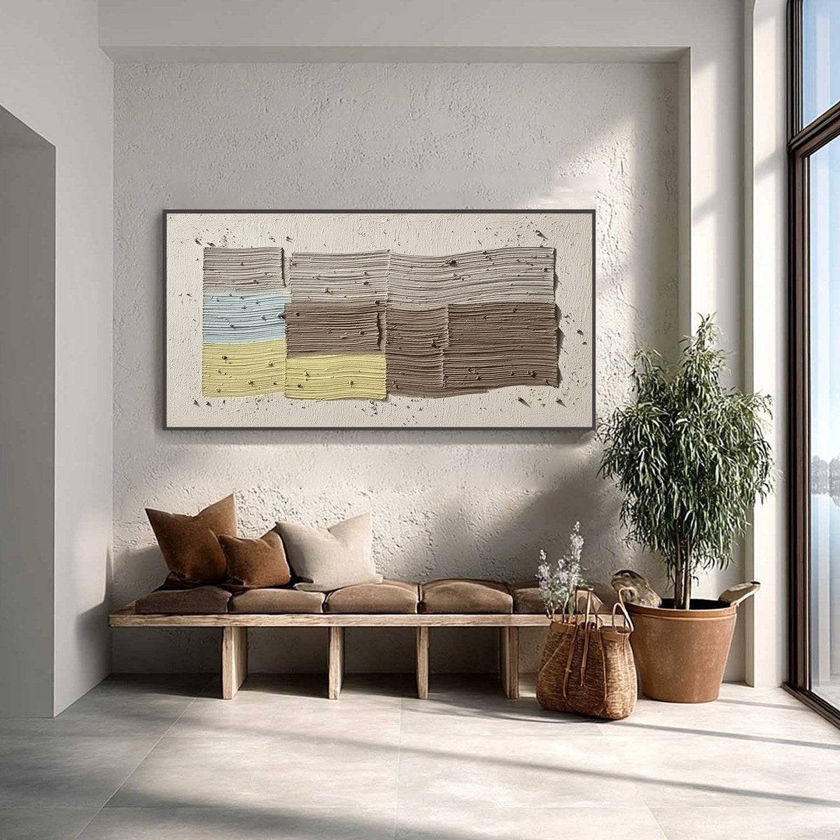 Original handmade abstract acrylic painting: Textured modern wall art in earthy hues.