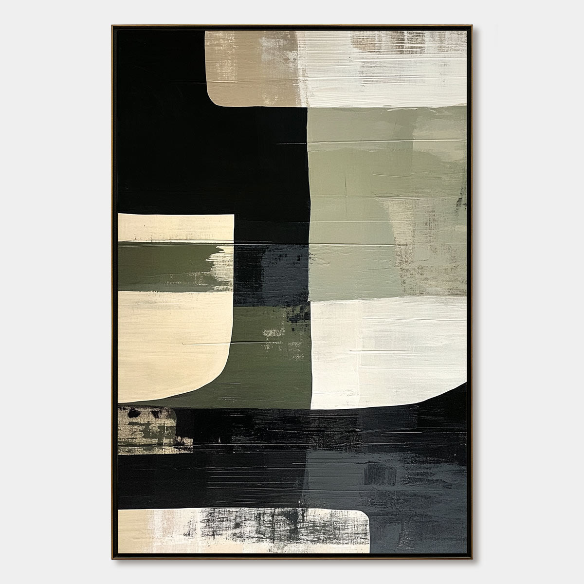 Contrast: Original Abstract Geometric Oil Painting - Black, White, Beige Wall Art Decor