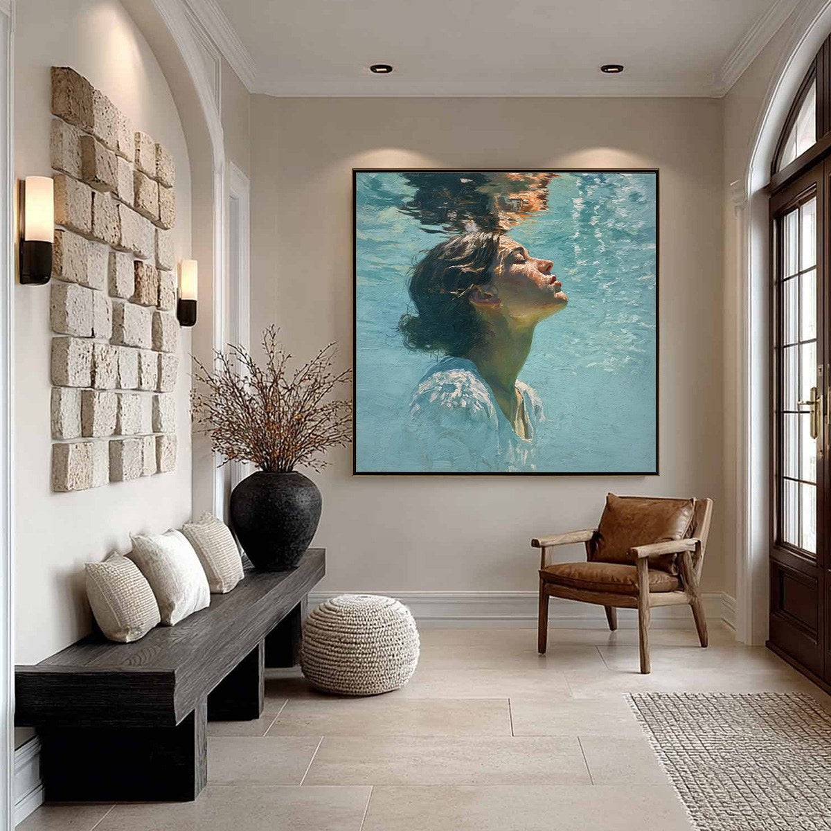 SUBMERGED SERENITY Figurative Underwater Portrait Oil Painting