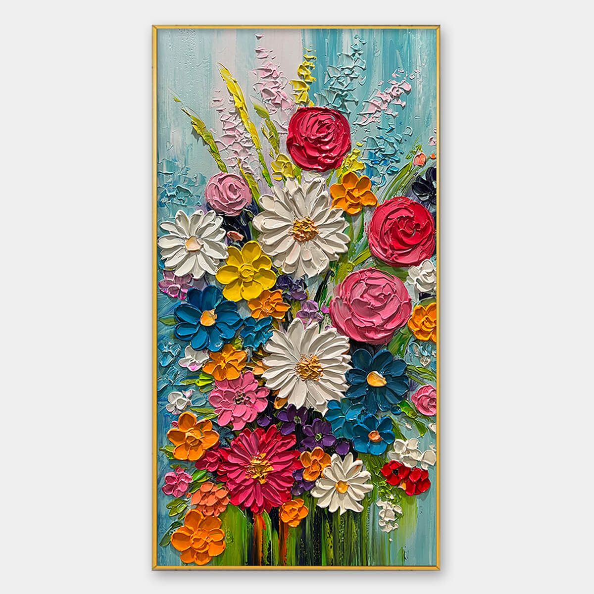 Summer Bouquet: Colorful Floral Impasto Oil Painting Canvas Wall Art Decor