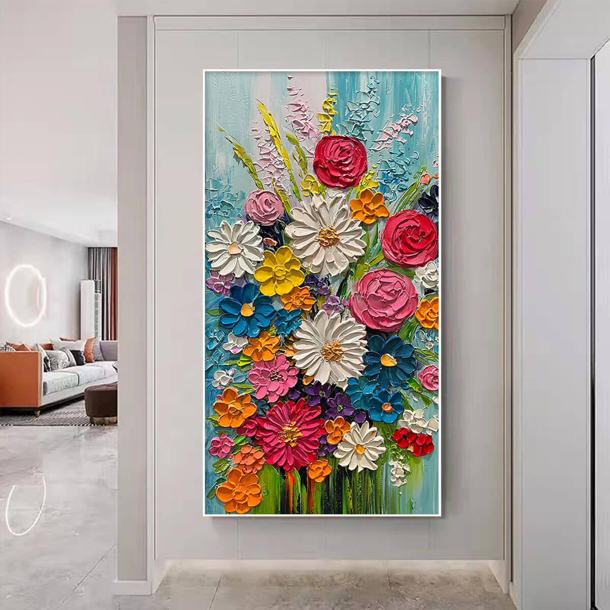 Summer Bouquet: Colorful Floral Impasto Oil Painting Canvas Wall Art Decor