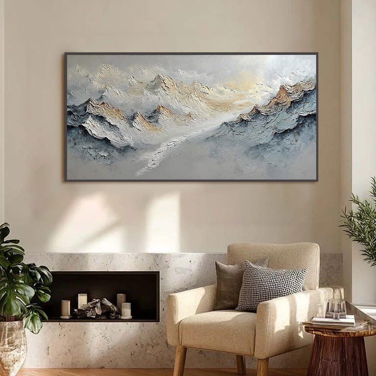 SUMMIT'S WHISPER: Textured Wabi Sabi Abstract Mountain Landscape Painting