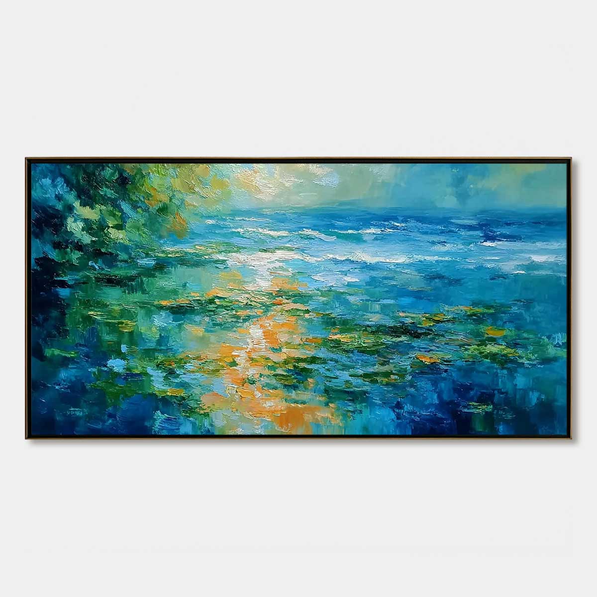 SUN-KISSED LAGOON: Textured Palette Knife Seascape Oil Painting