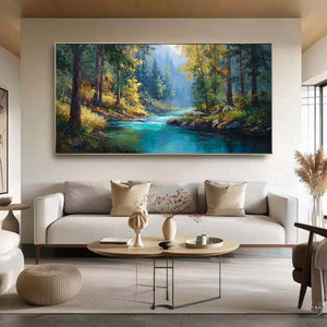 SUNBEAM CREEK: Vivid Forest River Landscape Oil Painting
