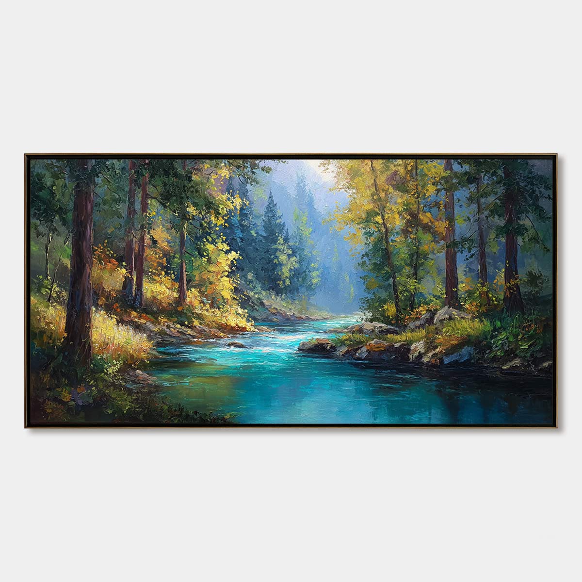 SUNBEAM CREEK: Vivid Forest River Landscape Oil Painting