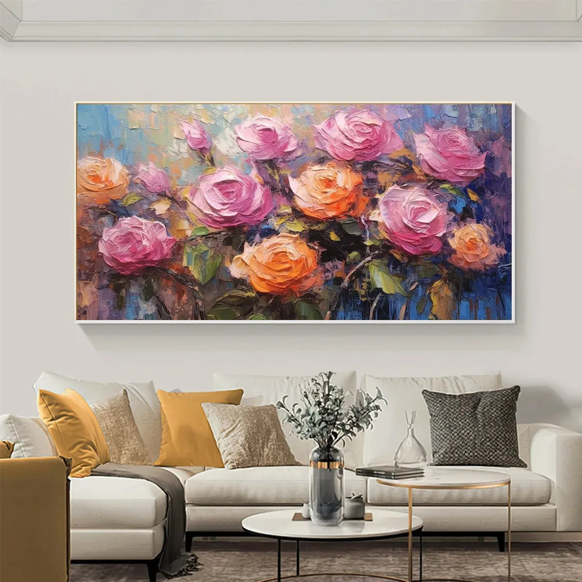 SUNKISSED ROSE HARMONY: Original Impasto Floral Oil Painting on Canvas