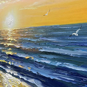 SUNKISSED SHORES- Panoramic Beach Sunset Painting