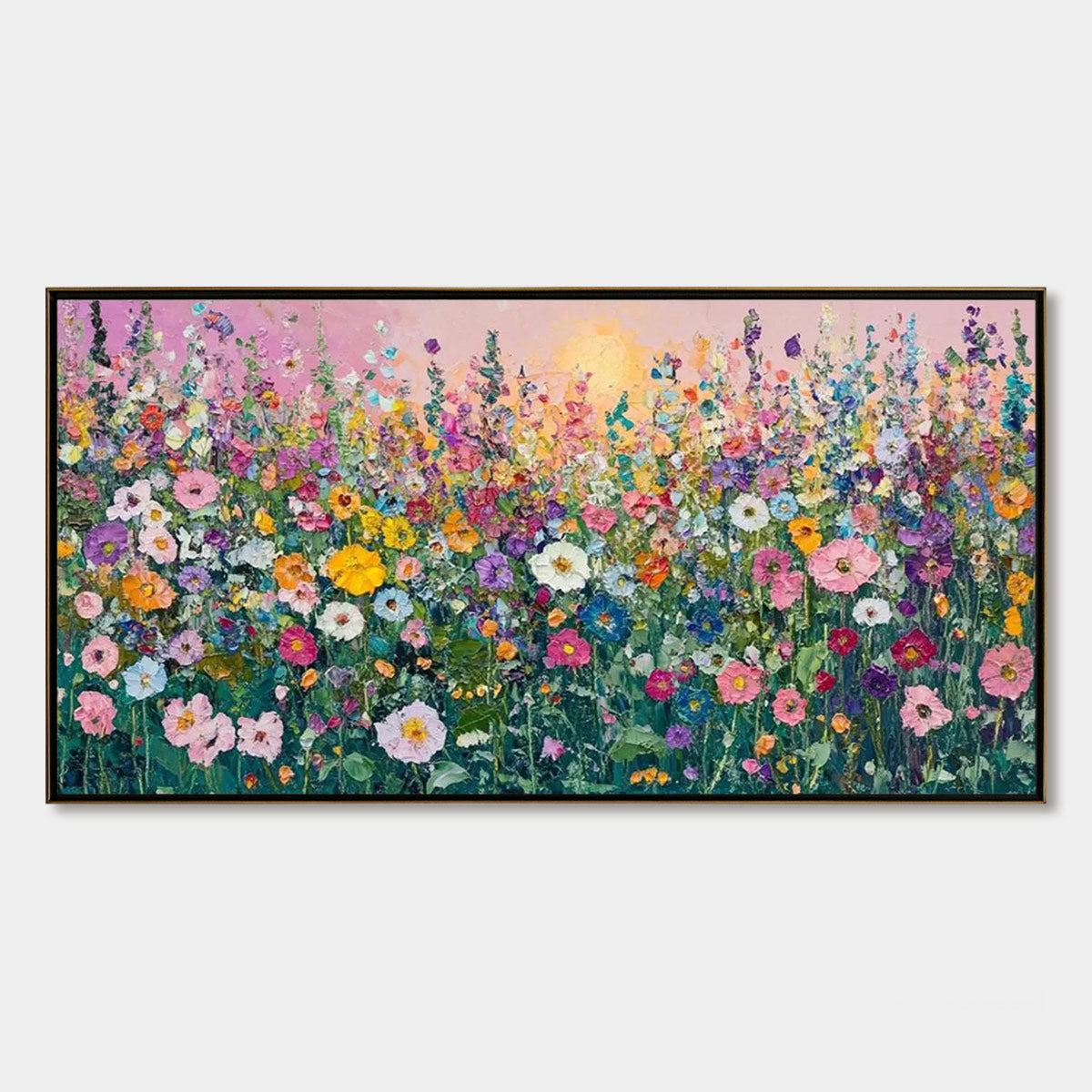 Sunlit Wildflower oil painting – impasto colorful floral wall art