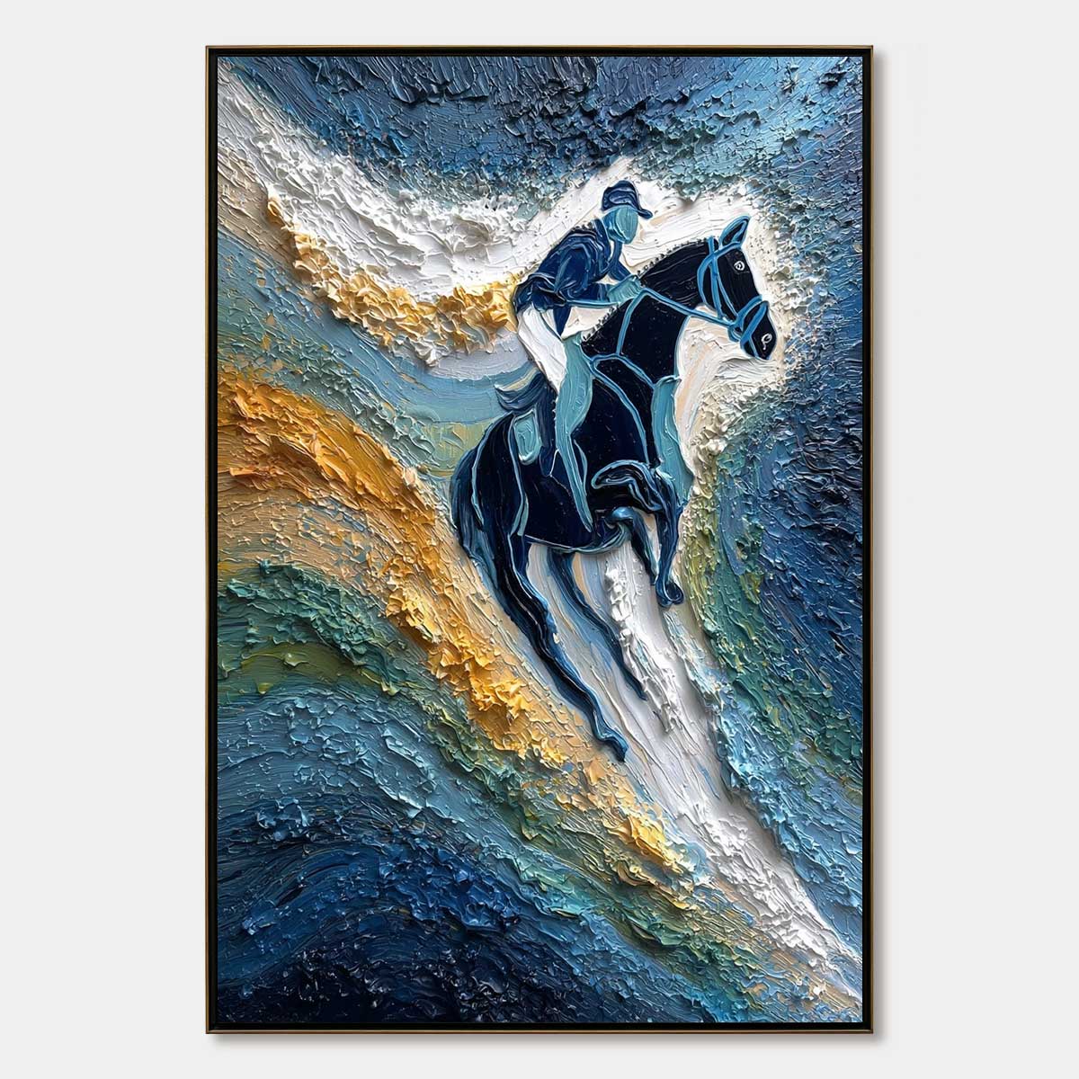 SURGE OF POWER: Textured Impasto Equestrian Horse Sport Oil Painting