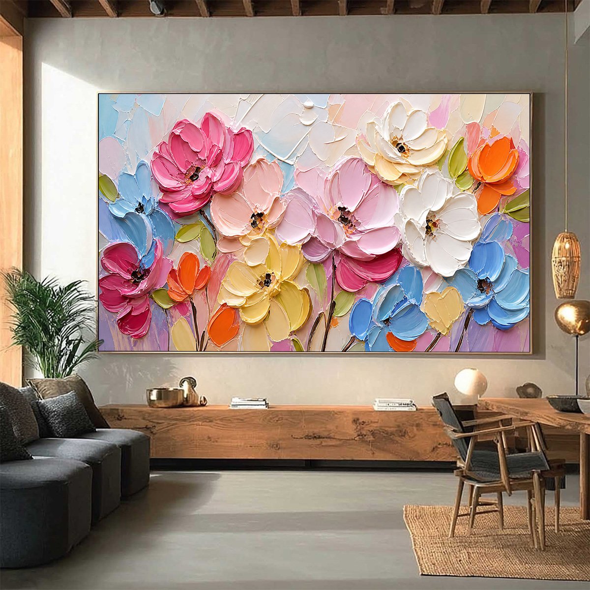 SYMPHONY IN BLOOM: Colorful Impasto Floral Palette Knife Painting
