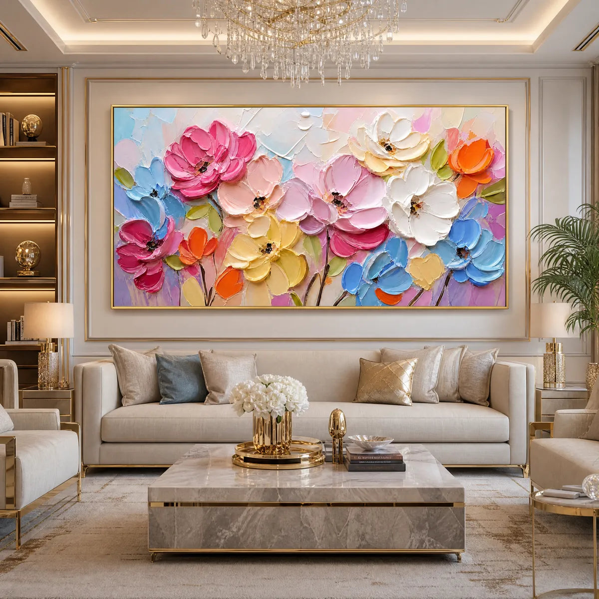 SYMPHONY IN BLOOM: Colorful Impasto Floral Palette Knife Painting