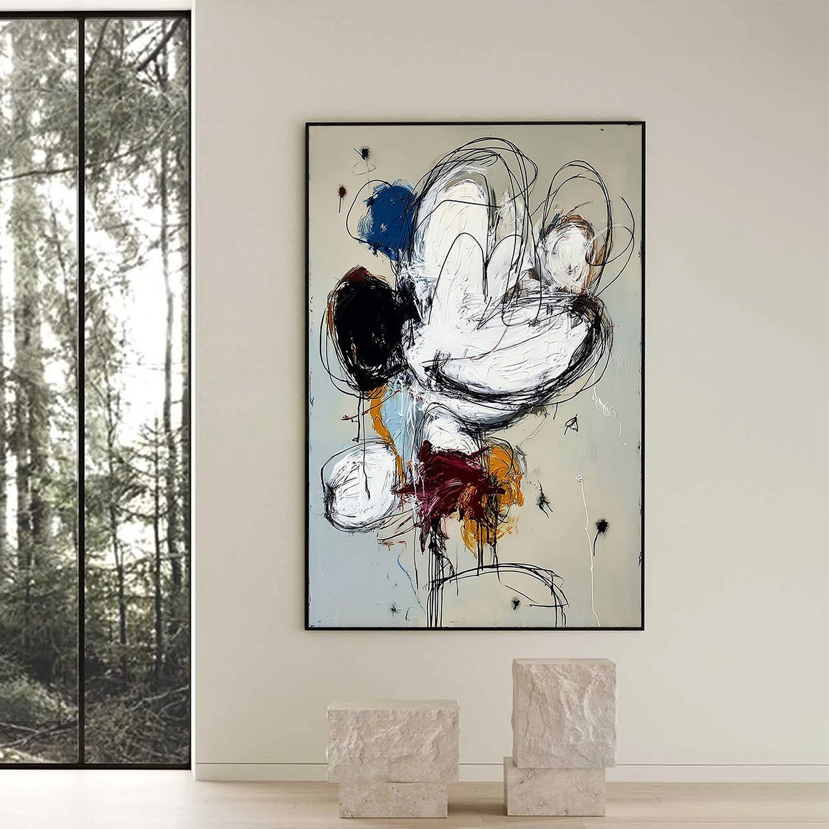 SYNCOPATION: Large Vertical Abstract Painting with Dynamic Lines