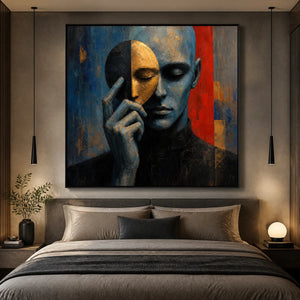 Masked Reverie in a refined bedroom with black frame
