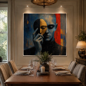 Masked Reverie in a refined dining room with white frame