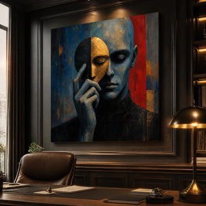 Masked Reverie in a refined office, frameless